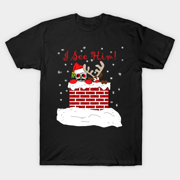 Christmas Skull and Rudolph Spy on Santa T-Shirt by TexasTeez